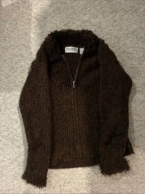 Western Mountaineering Brown Sherpa-Trim Knit Half-Zip Sweater